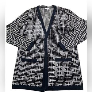 Sioni (Saks 5th Ave) thick knit open front kimono cardigan - black and tan- m